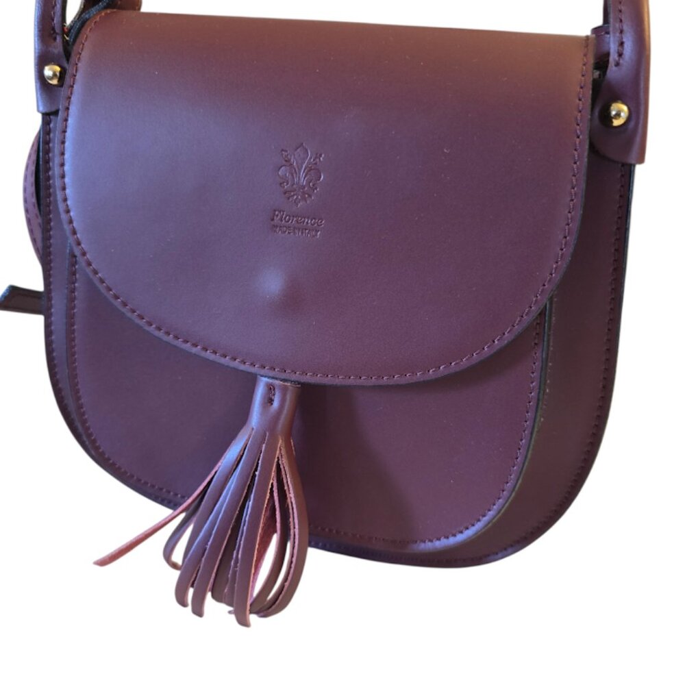FLORENCE LEATHER CROSSBODY BAG BURGUNDY MADE IN ITALY NWOT